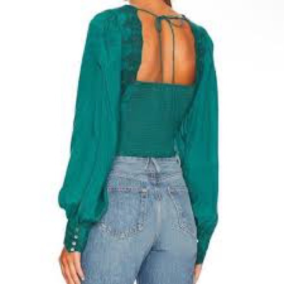 Free People NWOT Janelle Lace Long Sleeve Top - Balsam / Emerald XL - Picture 2 of 5